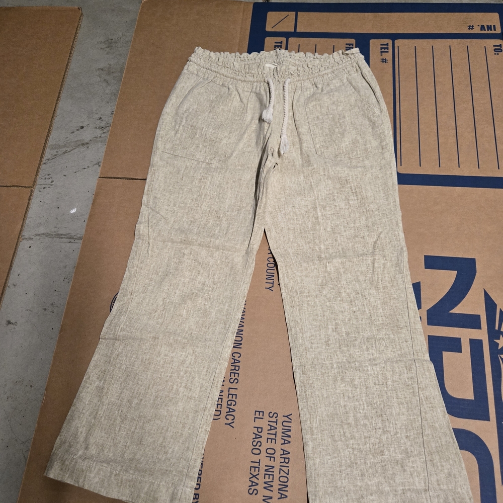 Beige Linen Blend Pants